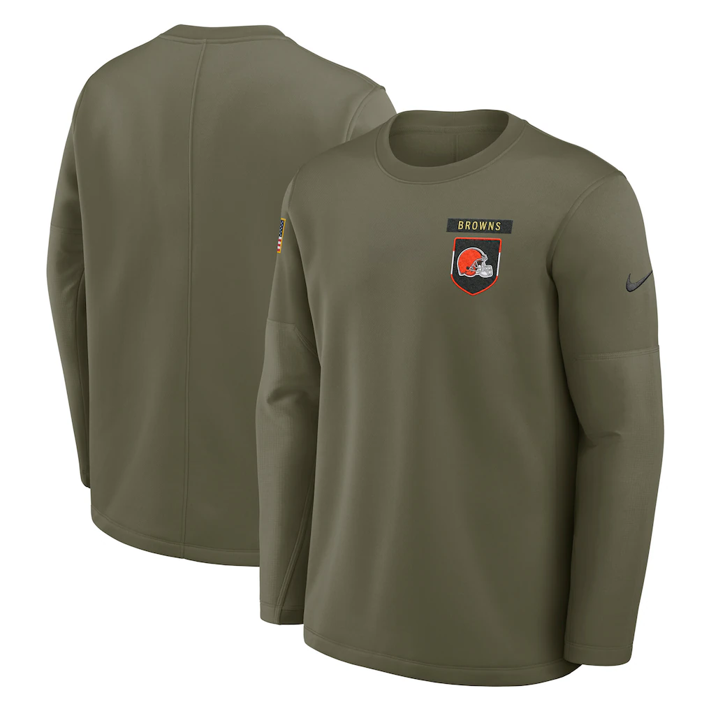 Men's Cleveland Browns Olive 2025 Salute to Service Sideline Long Sleeve T-Shirt